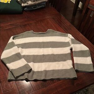 Striped Green and White Sweater Oversized Medium